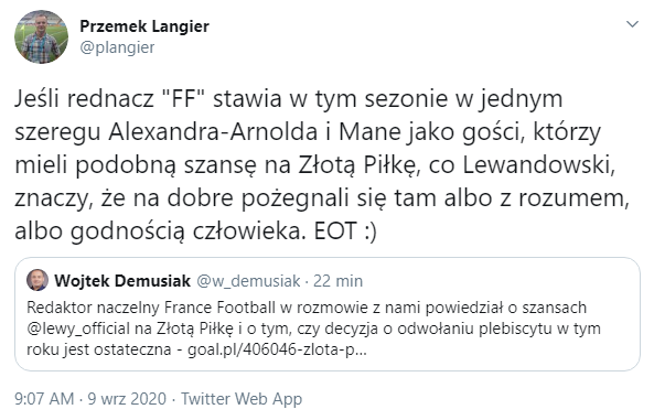 Redaktor naczelny ''France Football'' nt. SZANS Mane, Alexandra-Arnolda i Lewego na Złotą Piłkę xD